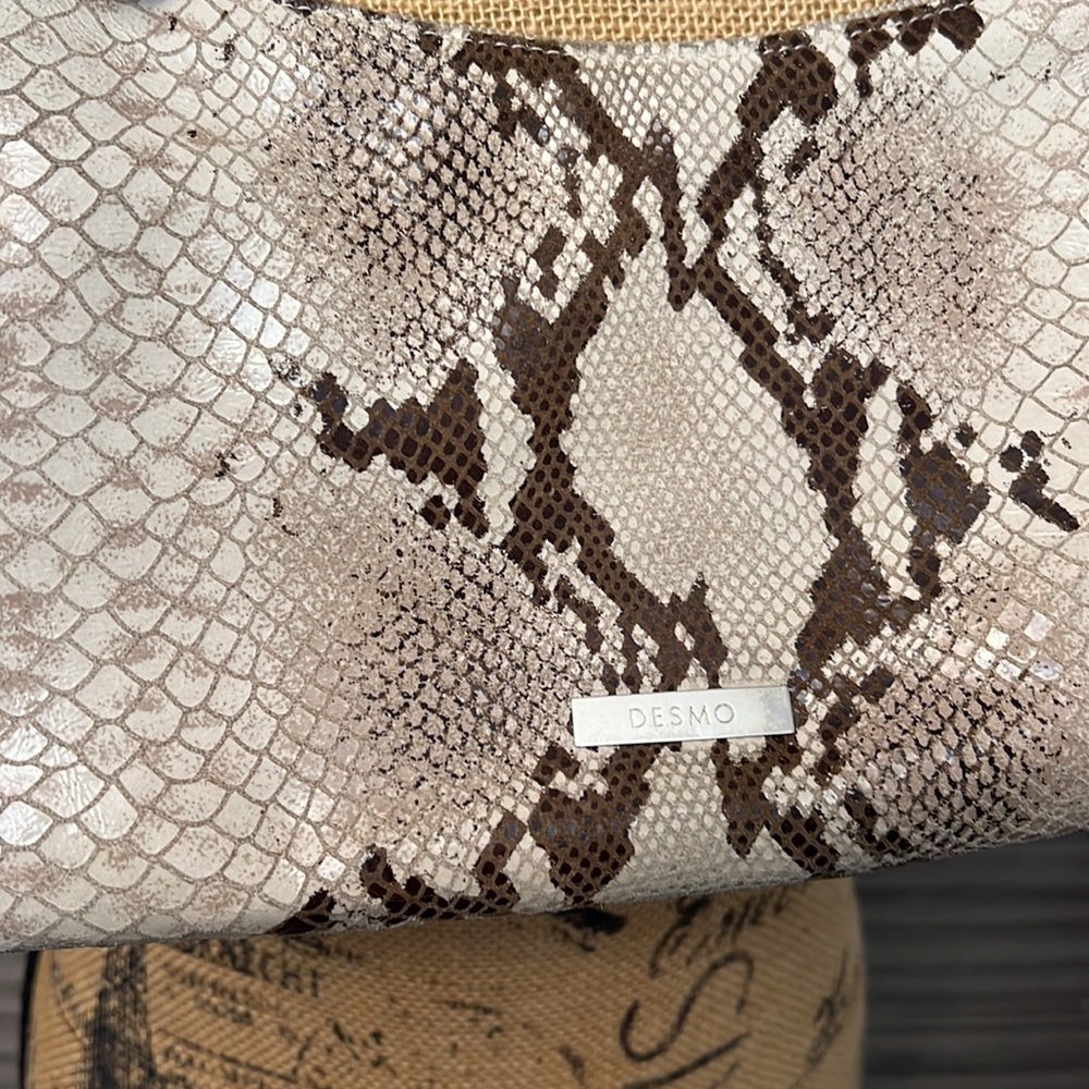 Snake-Print Shoulder Bag in Cream & Brown - Designer Style - Picture 3 of 16